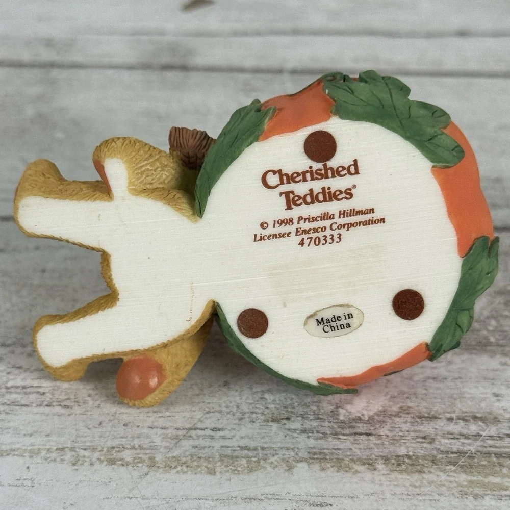 1998 Cherished Teddies Halloween Thanksgiving Bear in Pumpkin Tea Light 470333